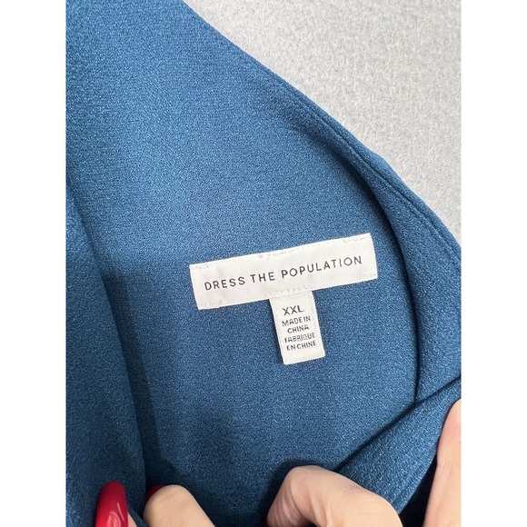 DRESS THE POPULATION Tiffany One-Shoulder Midi Dress Peacock Blue Plus Size XXL - Picture 9 of 14